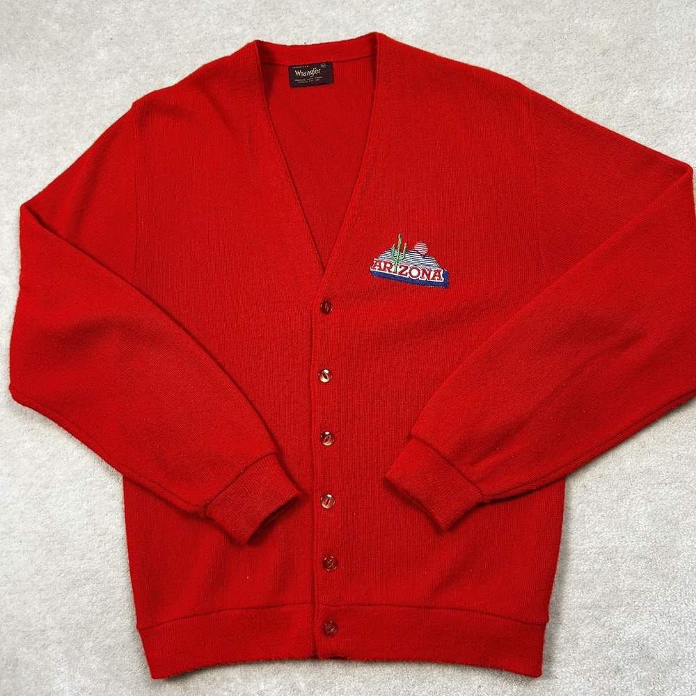 Vintage 70s Wrangler Sweater Mens Med Cardigan Grandpa Arizona Wildcats USA Made